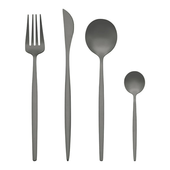 Unique Bargains 16 Pcs Silverware Set Stainless Steel Flatware Sets Black