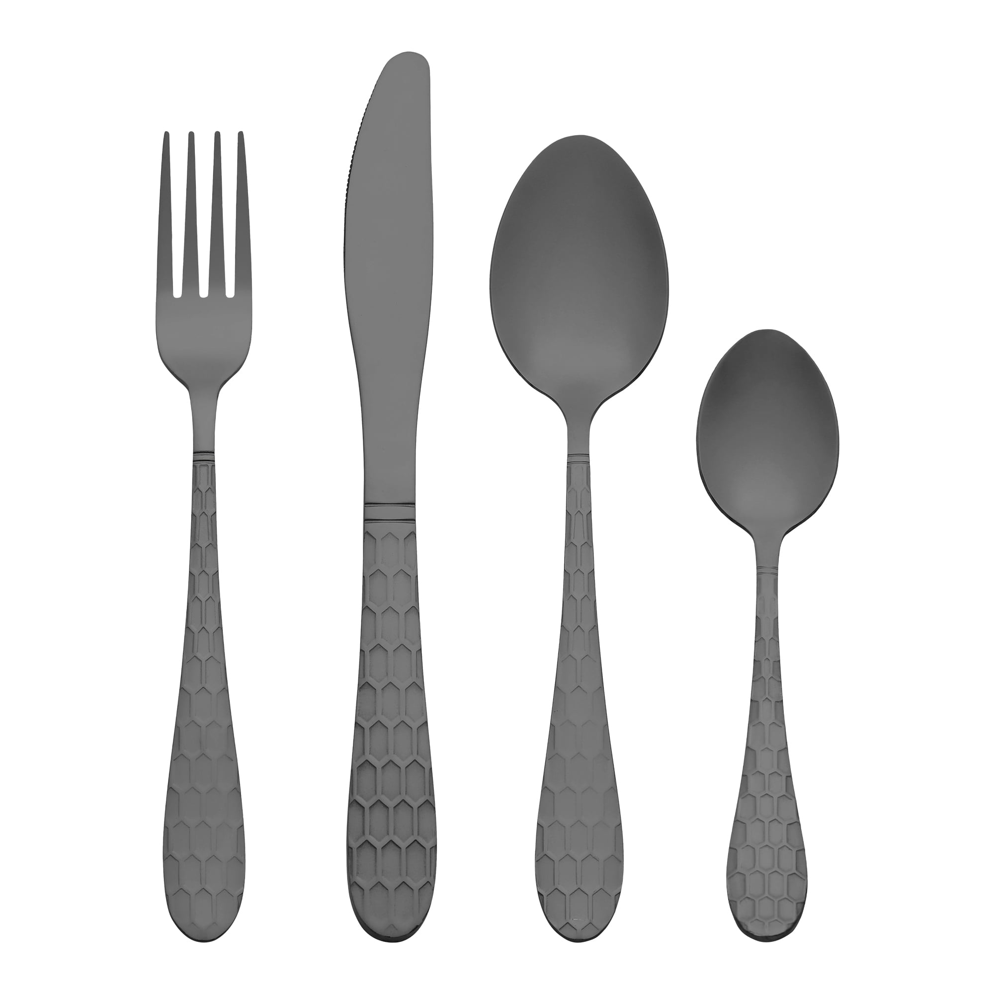 Unique Bargains 16 Pieces Stainless Steel Flatware Set Black