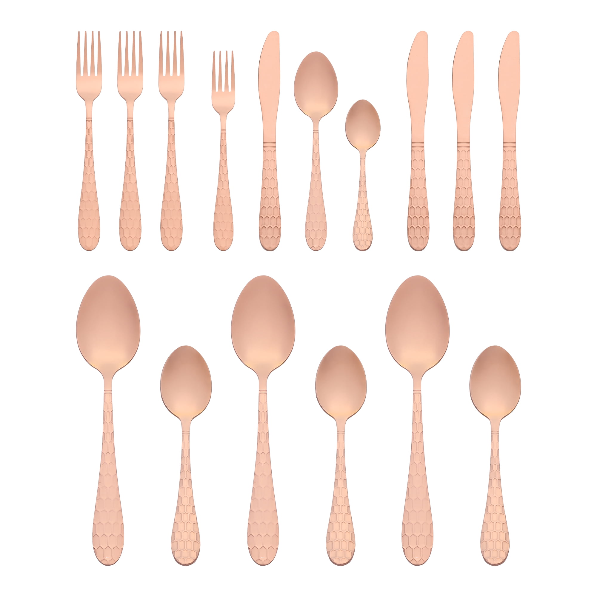 Unique Bargains 16 Pieces Stainless Steel Flatware Set Rose Gold