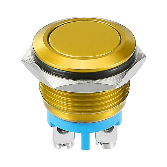 Unique Bargains 16 mm Car Momentary Push Button Switch Metal Round Start Button SPST 1NO AC 250V Gold Tone