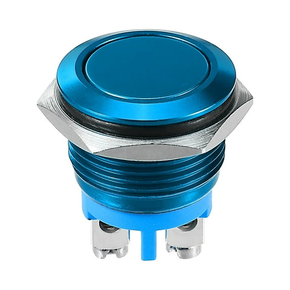 Unique Bargains 16 mm Car Momentary Push Button Switch Metal Start Button SPST 1NO AC 250V Blue