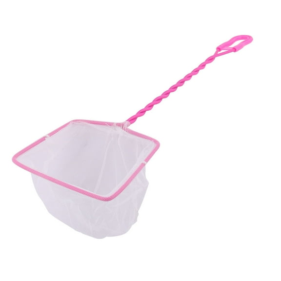 Unique Bargains 16 x 5 Square Portable Handle Landing Net Fishing Fish Angler Mesh Fish Goldfish Shrimp White Fuchsia