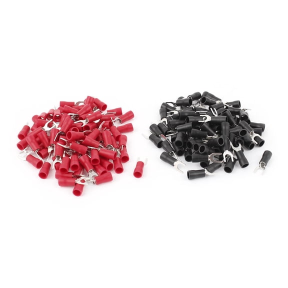 Unique Bargains 160PCS 14-12 AWG #10 Stud Insulated Fork Spade Terminals Connector Black+Red