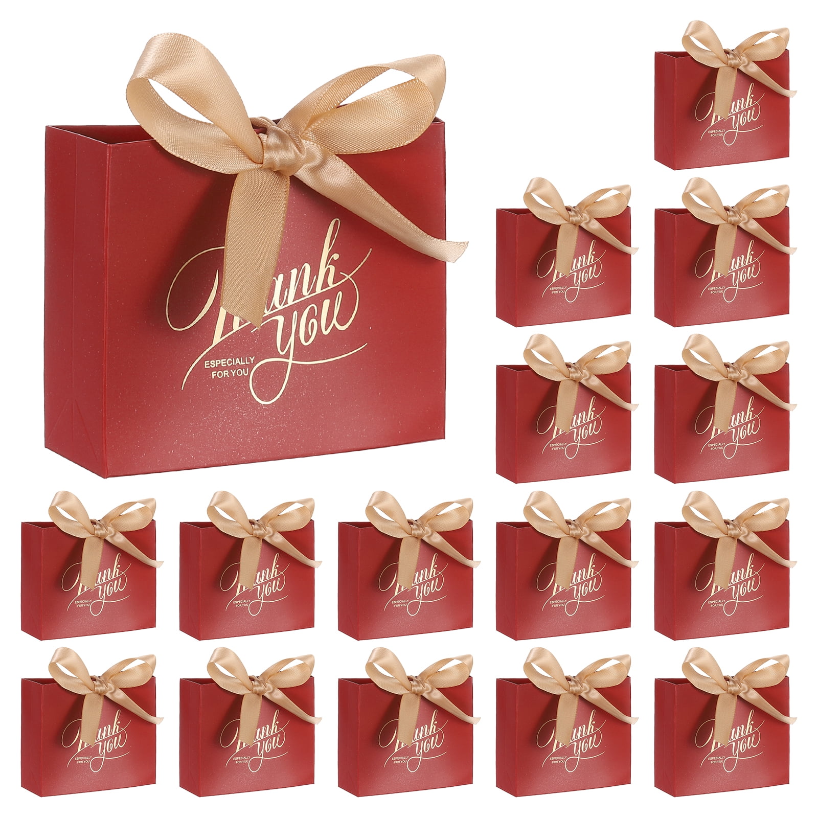 Unique Bargains 16Pcs Gift Bags with Champagne Ribbons for Business Shopping Red