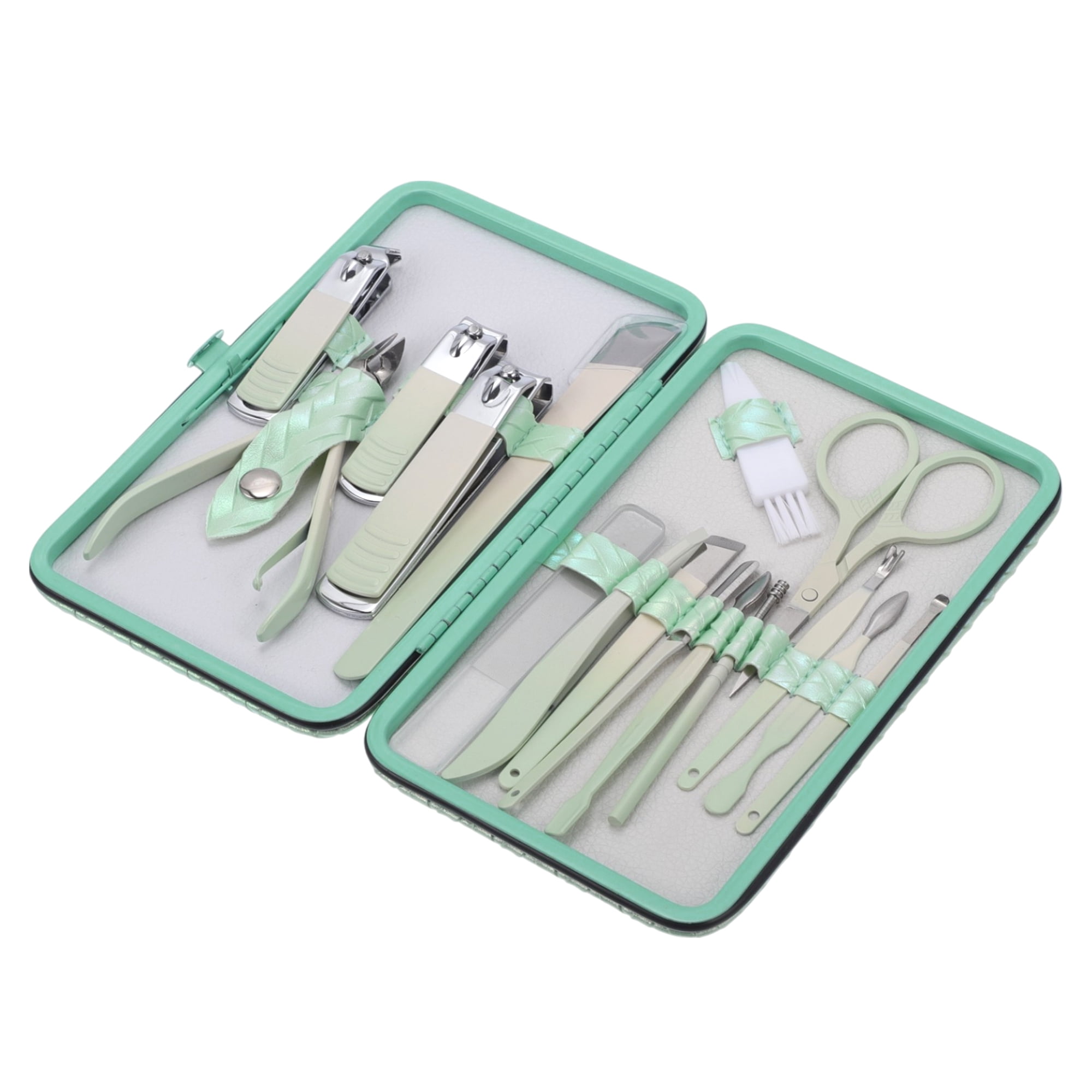 Unique Bargains 16pcs Carbon Steel Durable Round Tail Nail Clippers Set Green