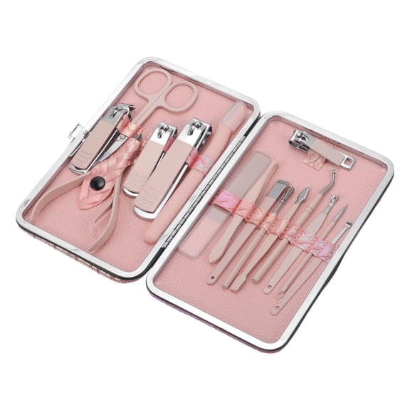 Unique Bargains 16pcs Carbon Steel Durable Round Tail Nail Clippers Set Pink