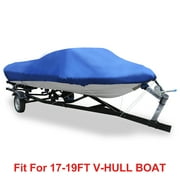 Unique Bargains 17-19ft 210D Blue Waterproof Boat Cover Trailerable Boat Cover Outdoor Protection Fit V-Hull Runabout