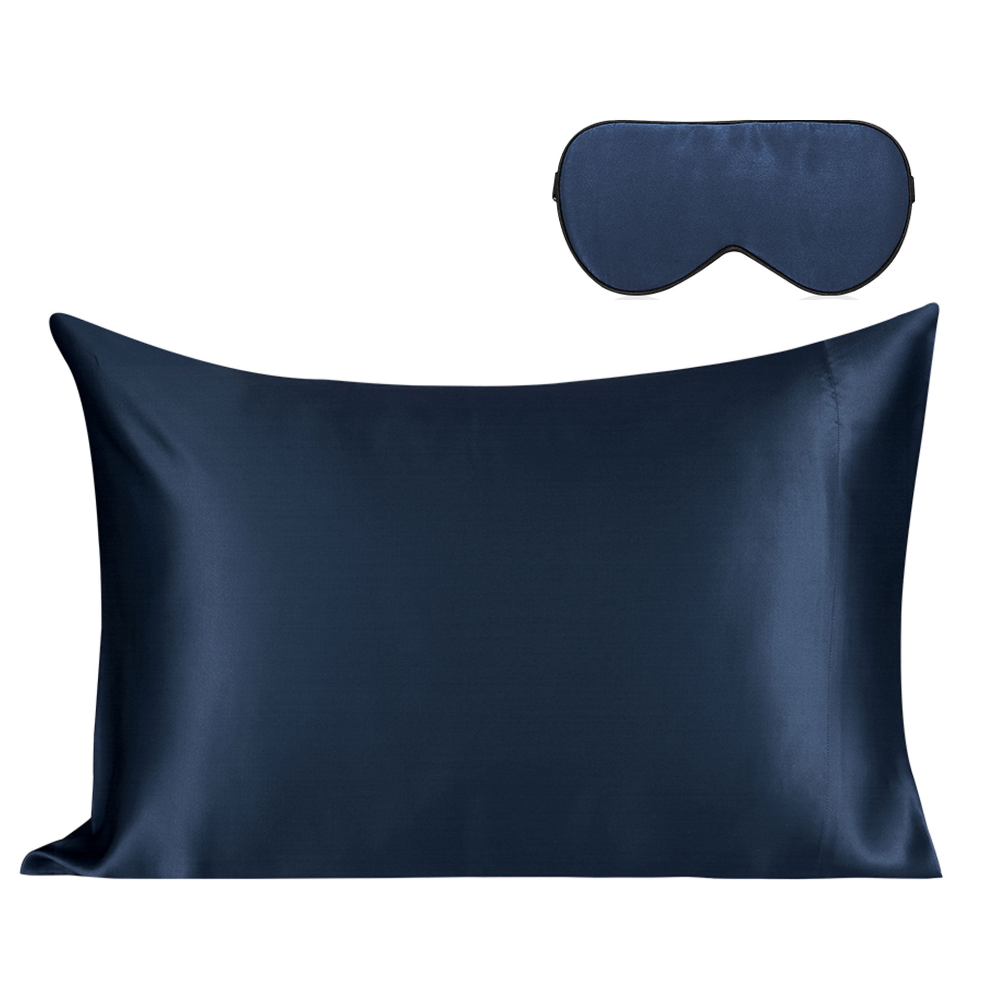 Unique Bargains 19 Momme Silk Pillowcase Eye Cover Set, King, Navy Blue