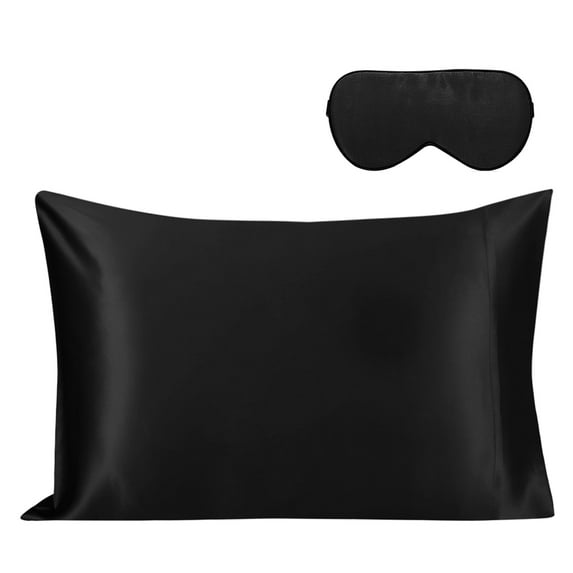 Unique Bargains 19 Momme Silk Pillowcase Eye Cover Set, Queen, Black