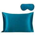 thumbnail image 1 of Unique Bargains 19 Momme Silk Pillowcase Eye Cover Set, Queen, Peacock Blue, 1 of 7
