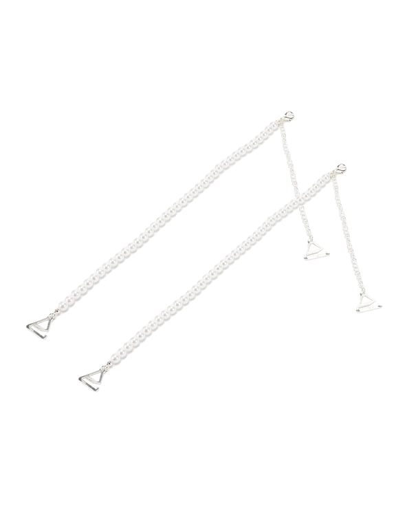 1Pair Faux Pearl Shoulder Straps Adjustable Anti-Slip White Silver Tone