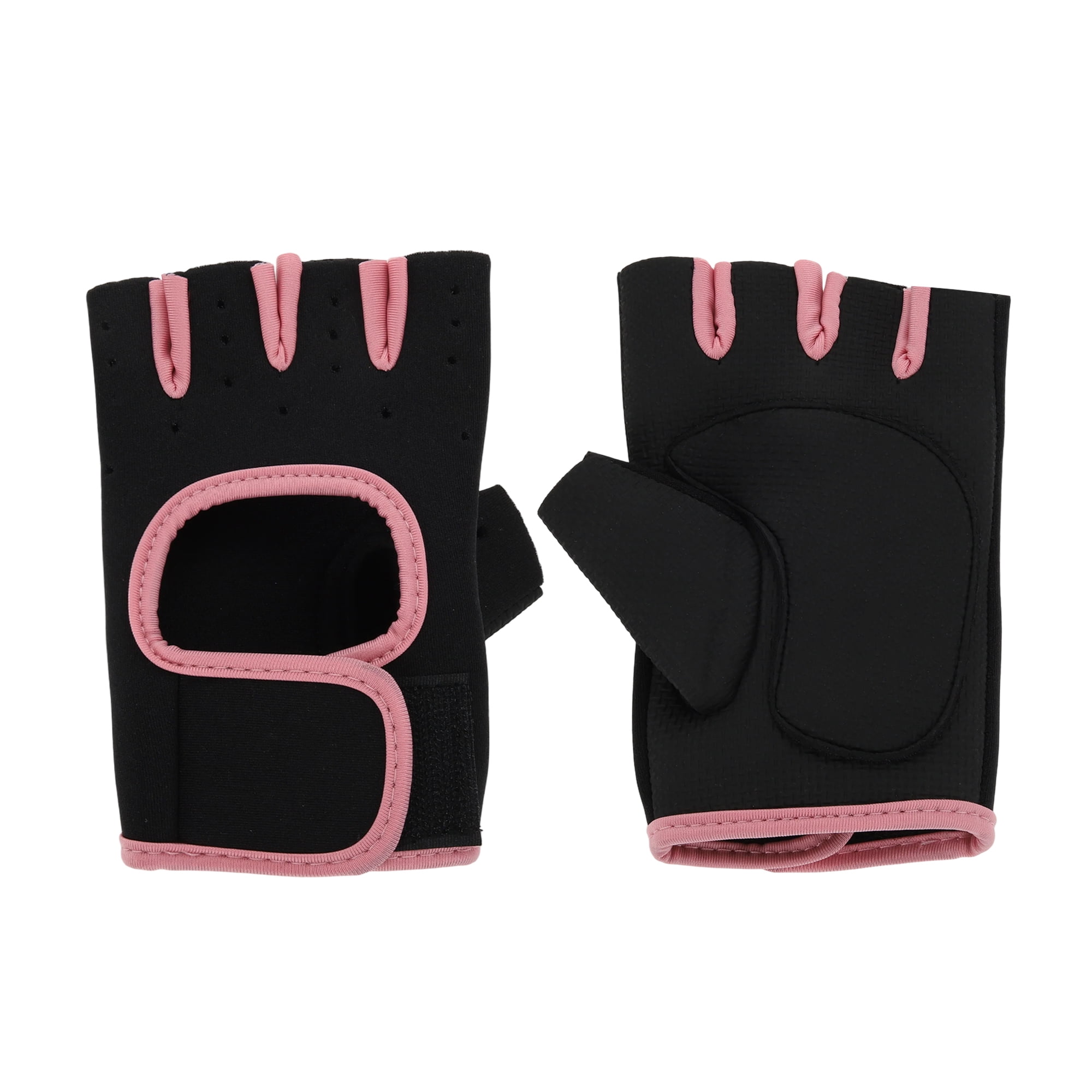 Unique Bargains 1Pair Half-finger Strength Training Sport Gloves Pink Large
