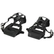 Unique Bargains 1Pair Road Riding Bike Bicycle Pedals 9/16" Spindle Platform with Toe Clips Fixed Foot Strap