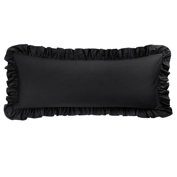 Unique Bargains 1Pc 100% Cotton Envelope Closure Body Ruffled Pillowcase Black 20"x48"