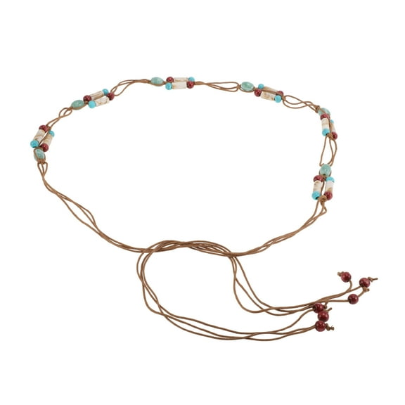 Unique Bargains 1Pc Adjustable Waist Belt Bohemian Tie Belt Bohemian Colored Beads Pattern Brown