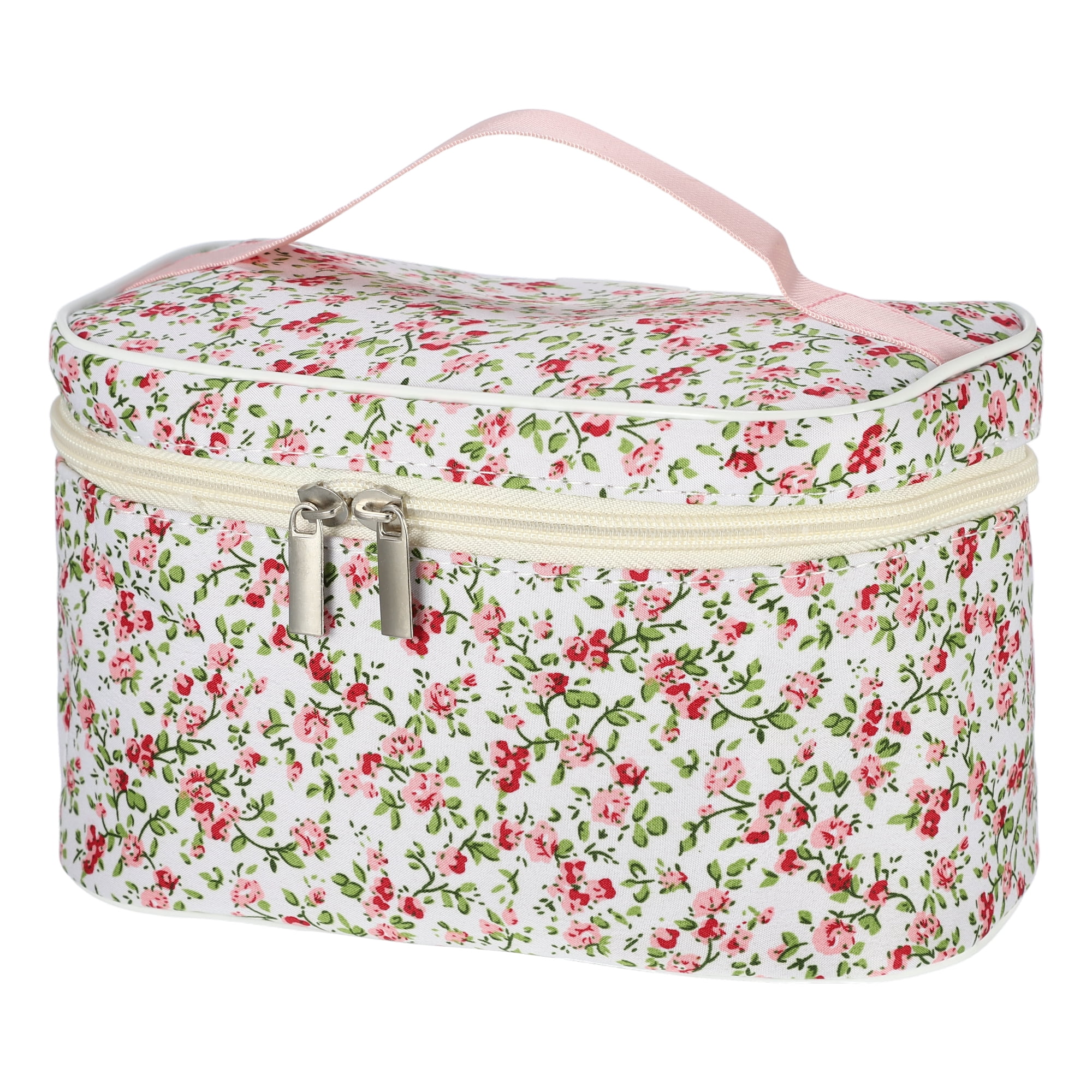 Unique Bargains 1Pc Beautiful Floral Storage Cosmetic Bag for Women's Toiletry Light Pink