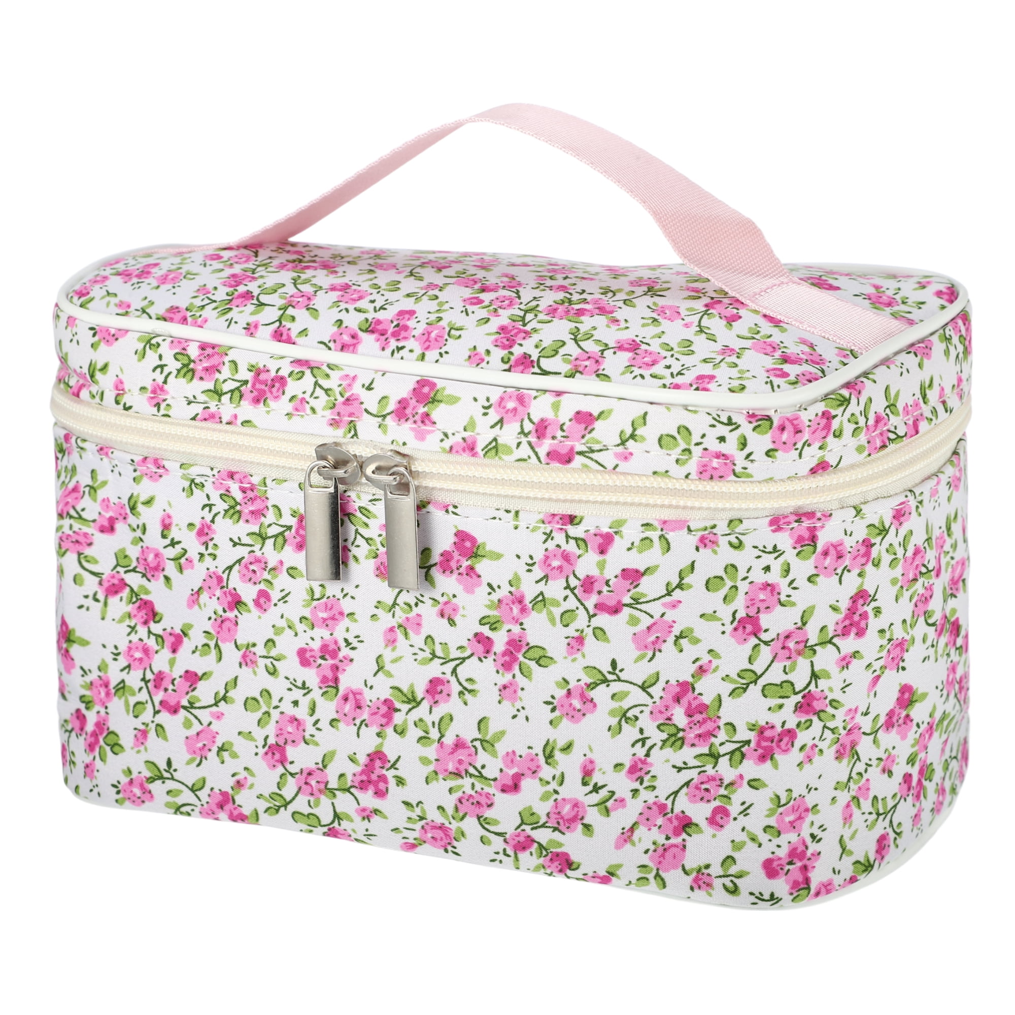 Unique Bargains 1Pc Beautiful Floral Storage Cosmetic Bag for Women's Toiletry Rose Red