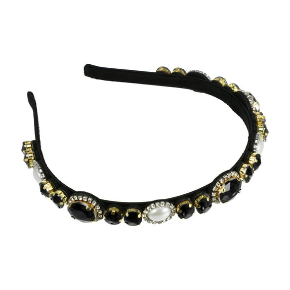 Unique Bargains 1Pc Bling Rhinestone Headband Black Rhinestone Flannel Headband for Women 5.51"x0.79"