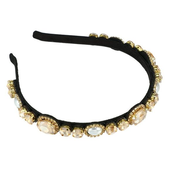 Unique Bargains 1Pc Bling Rhinestone Headband Champagne Rhinestone Flannel Headband for Women 5.51"x0.79"