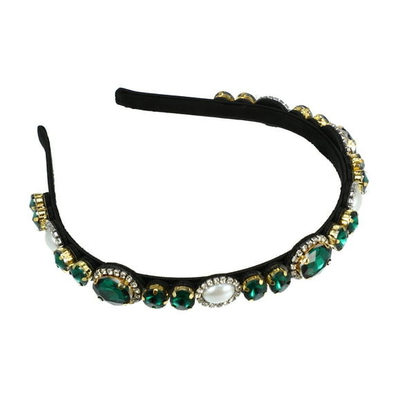 Unique Bargains 1Pc Bling Rhinestone Headband Green Rhinestone Flannel Headband for Women 5.51"x0.79"