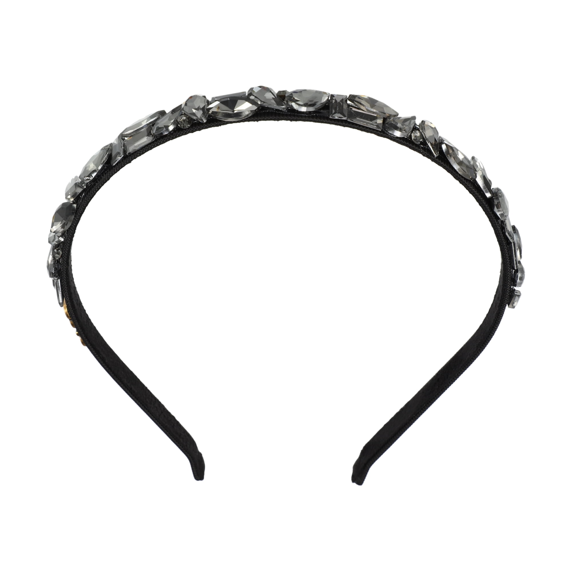 Black Metallic Rhinestones Headband Black Velvet Deep Padded Puffy Headband Silver Crystal  main image 4