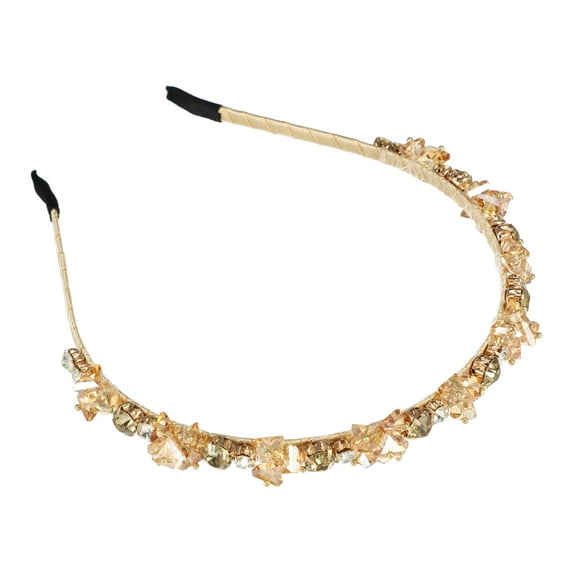 Unique Bargains 1Pc Bling Rhinestone Headband Unspecified Shapes Champagne Rhinestone Headband for Women 4.92"x0.59"