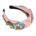 thumbnail image 1 of Unique Bargains 1Pc Bling Rhinestone Headband Vintage Flowers Rhinestone Pink Flannel Wide Edge Headband 4.92"x1.77", 1 of 7