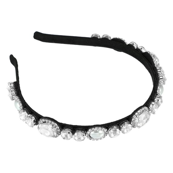 Unique Bargains 1Pc Bling Rhinestone Headband White Rhinestone Flannel Headband for Women 5.51"x0.79"