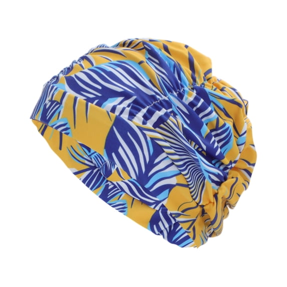 Unique Bargains 1Pc Breathable Pleated Style Swimming Cap Blue Yellow