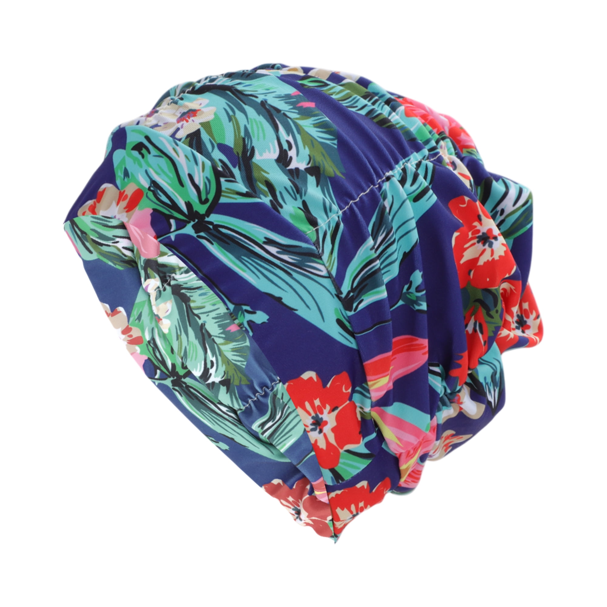 Unique Bargains 1Pc Breathable Pleated Style Swimming Cap Lake Blue White