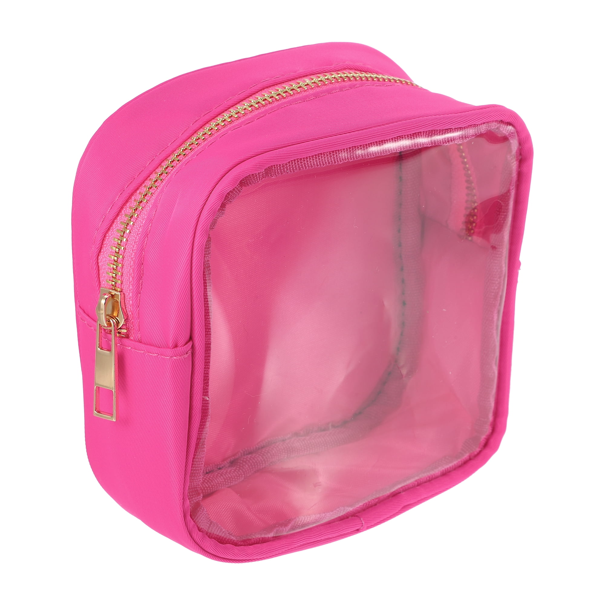 Unique Bargains 1Pc Clear Mini Waterproof Storage Makeup Bag Transparent Rose Red