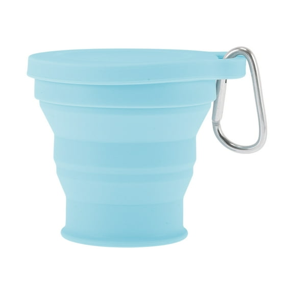 Unique Bargains 1Pc Collapsible Cups Portable Folding Cup with Carabiner Folded Height 1.8cm Camping Water Cup 180ml Light Blue