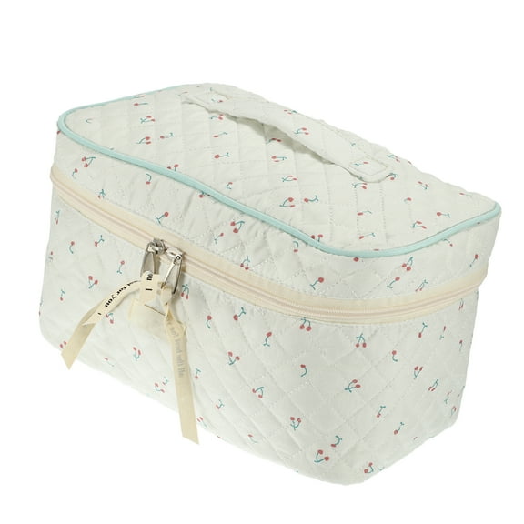 Unique Bargains 1Pc Cotton Makeup Bag Large Travel Cosmetic Bag Aesthetic Cute Cherry Pattern Makeup Bag for Women White