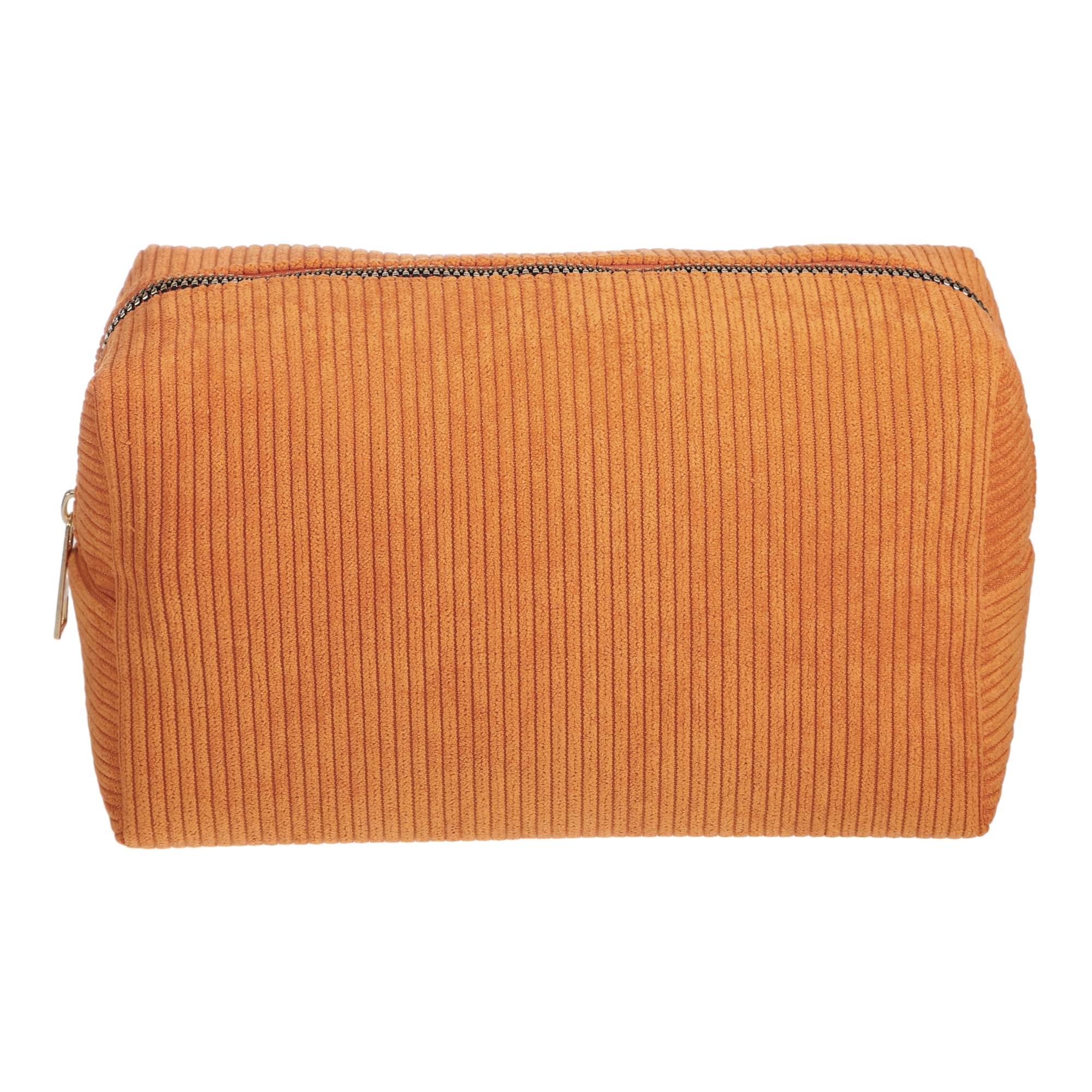 Unique Bargains 1Pc Durable Corduroy Storage Cosmetic Bag for Travel Activities Orange