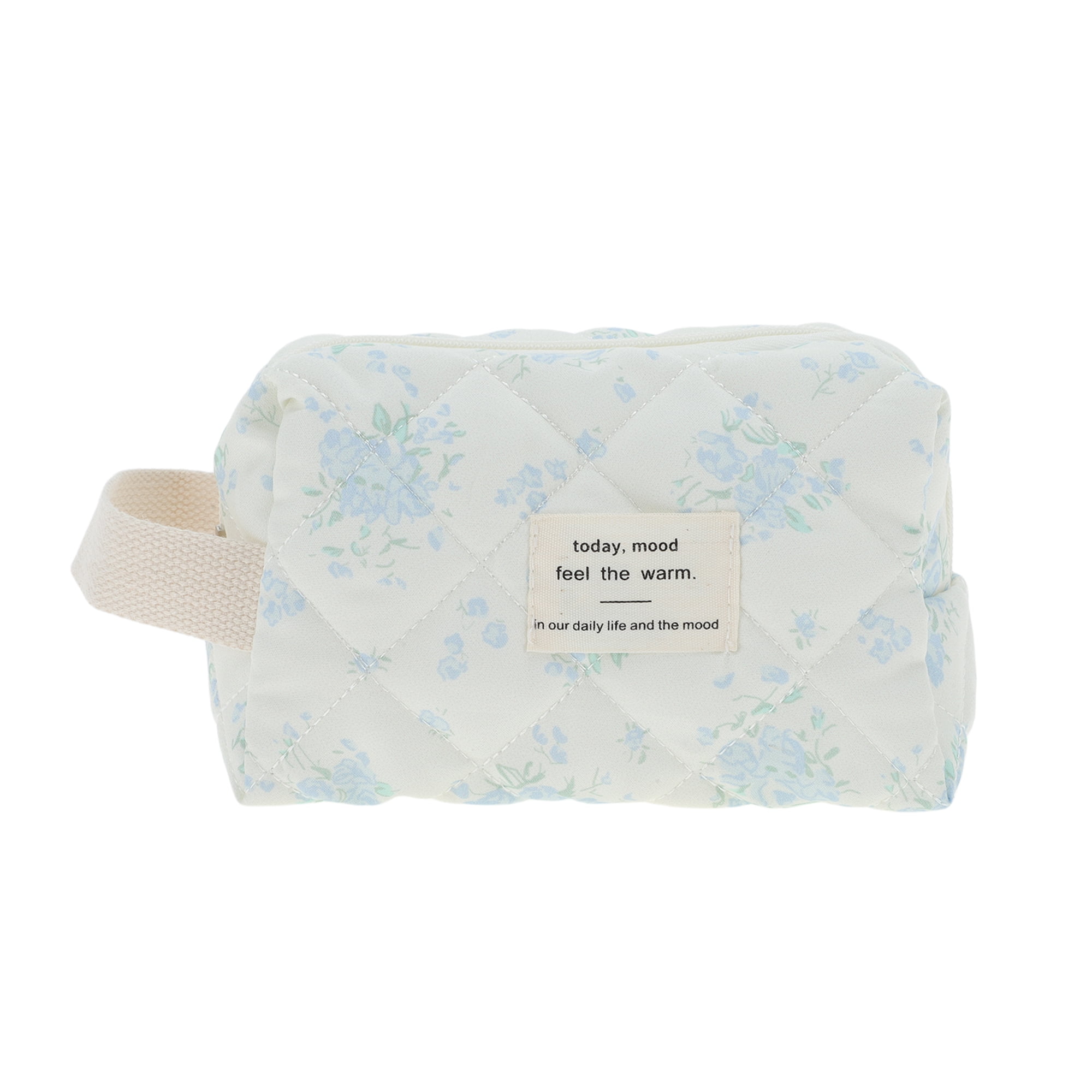 Unique Bargains 1Pc Durable Rose Floral Print Storage Makeup Bag for Vacation Blue