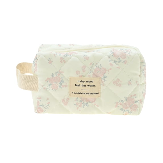 Unique Bargains 1Pc Durable Rose Floral Print Storage Makeup Bag for Vacation Pink