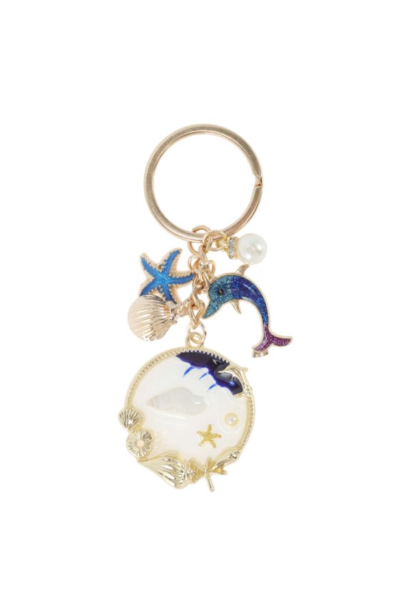1Pc Fashion Handbag Charms Keychains Bag Accessories Blue ["Enamel Dolphin Starfish Seashell Pearl"]