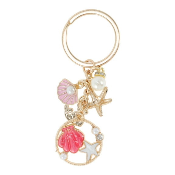 Unique Bargains 1Pc Fashion Handbag Charms Keychains Bag Accessories Pink ["Seashell Starfish Pearl Dolphin"]
