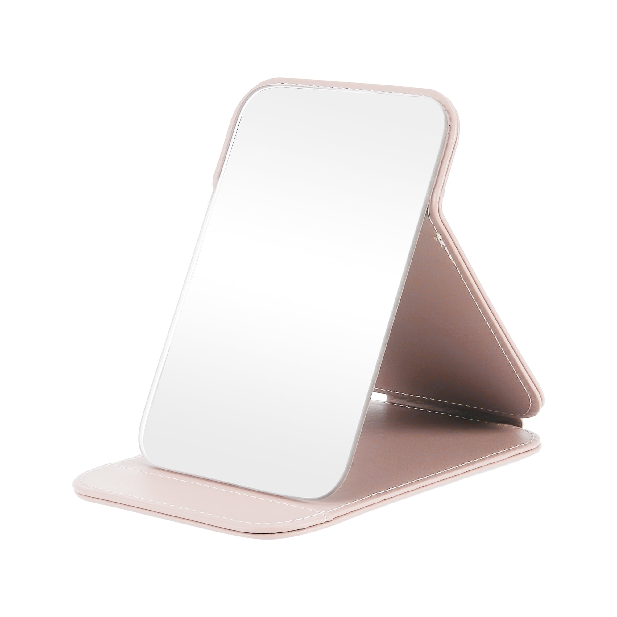 Unique Bargains 1Pc Foldable Small Makeup Mirror for Travel Pink Small