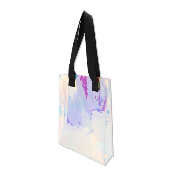 Unique Bargains 1Pc Handle Gift Bag Reusable Holographic Ribbon Reusable Gift Bag Multicolor 11.81"x3.94"x13.39"(L*W*H)