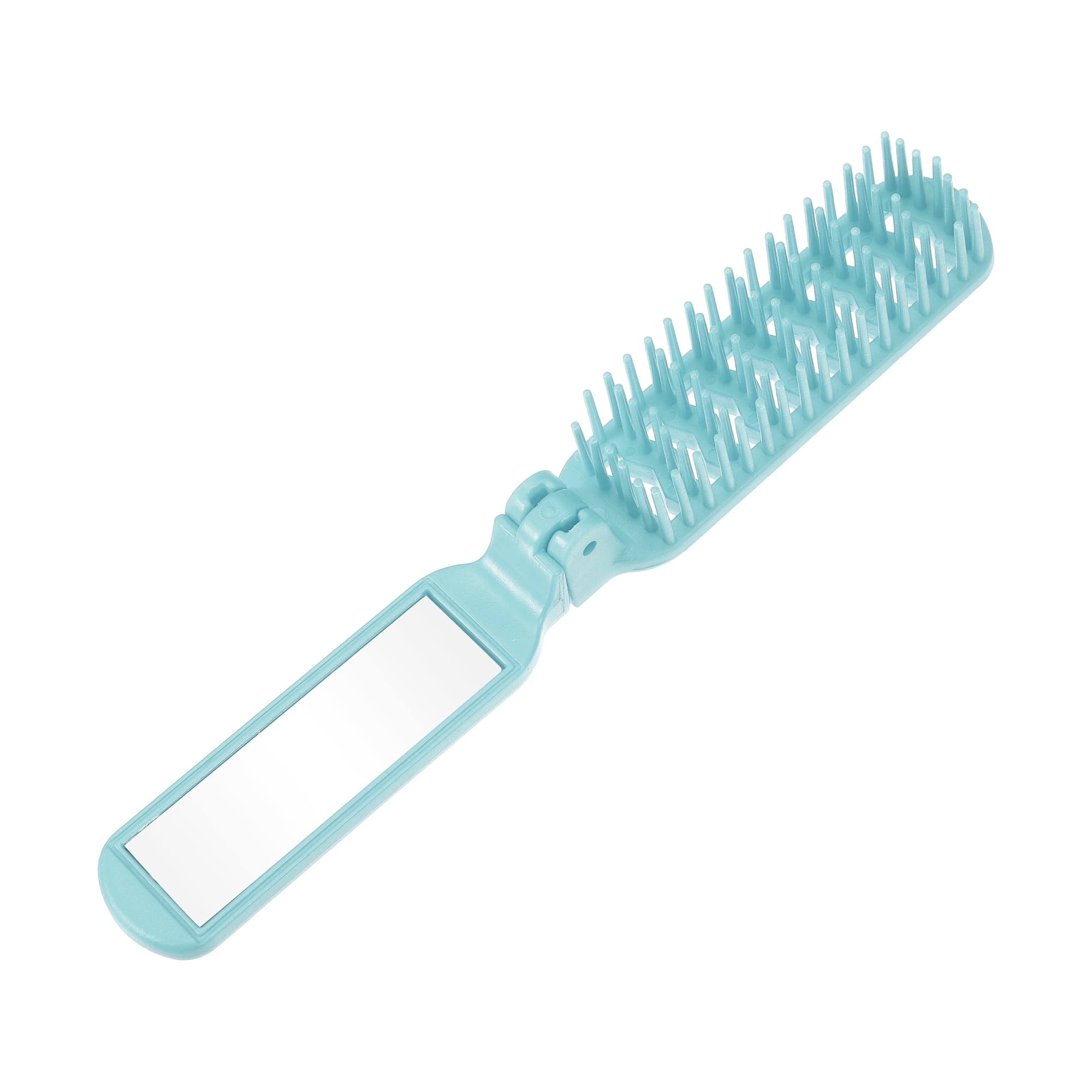 Unique Bargains 1Pc Hollow Foldable Mirror Comb for Curly Straight Thin Dry Wet Hair Blue
