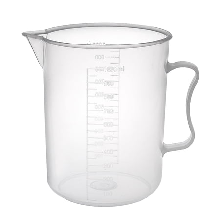 Unique Bargains 1Pc Laboratory Clear White PP 1000mL Measuring Cup Handled Beaker