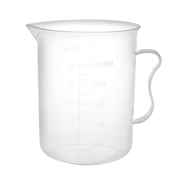 Unique Bargains 1Pc Laboratory Clear White PP 250mL Measuring Cup Handled Beaker