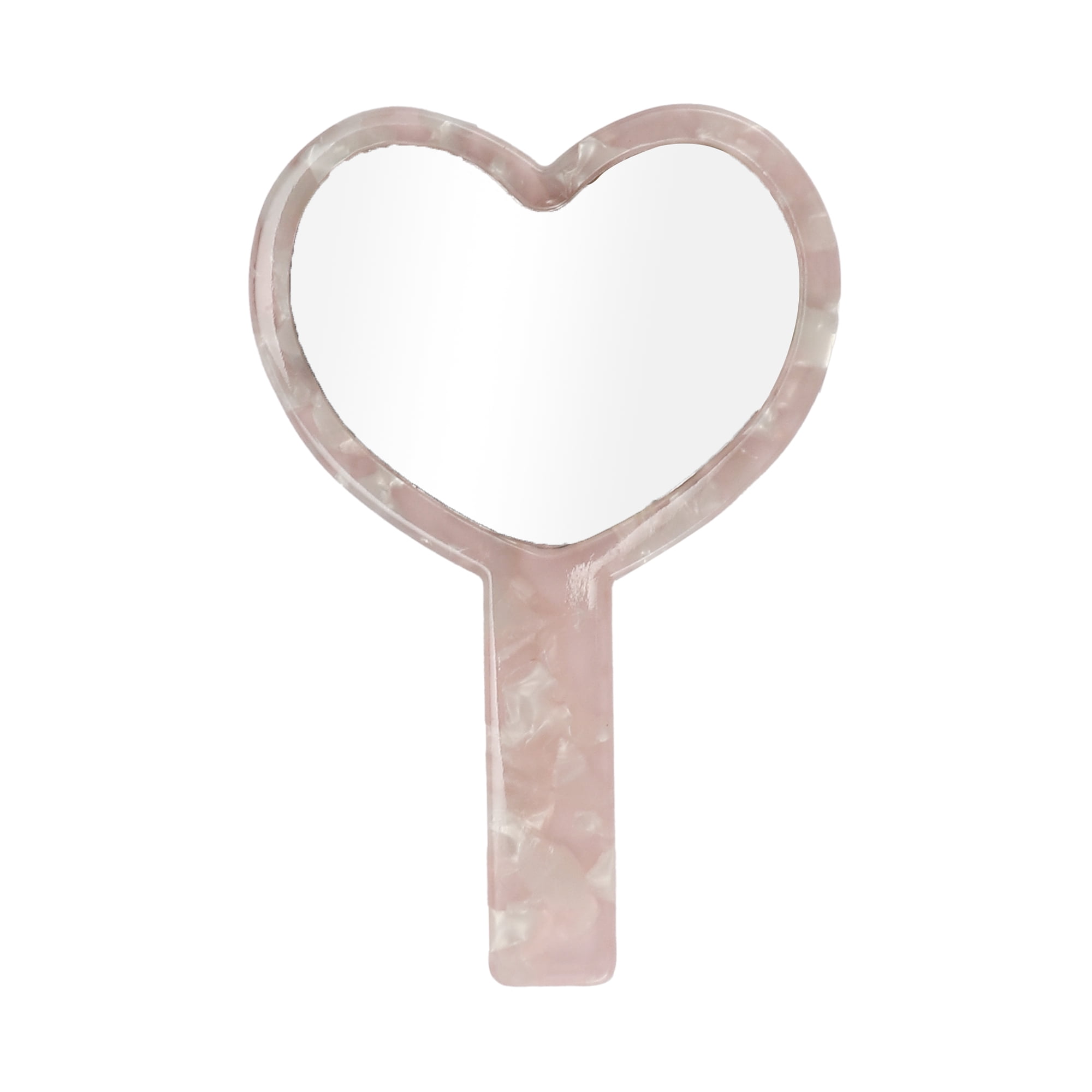 Unique Bargains 1Pc Lady Heart Shape Handheld Mirror for Business Travel Pink