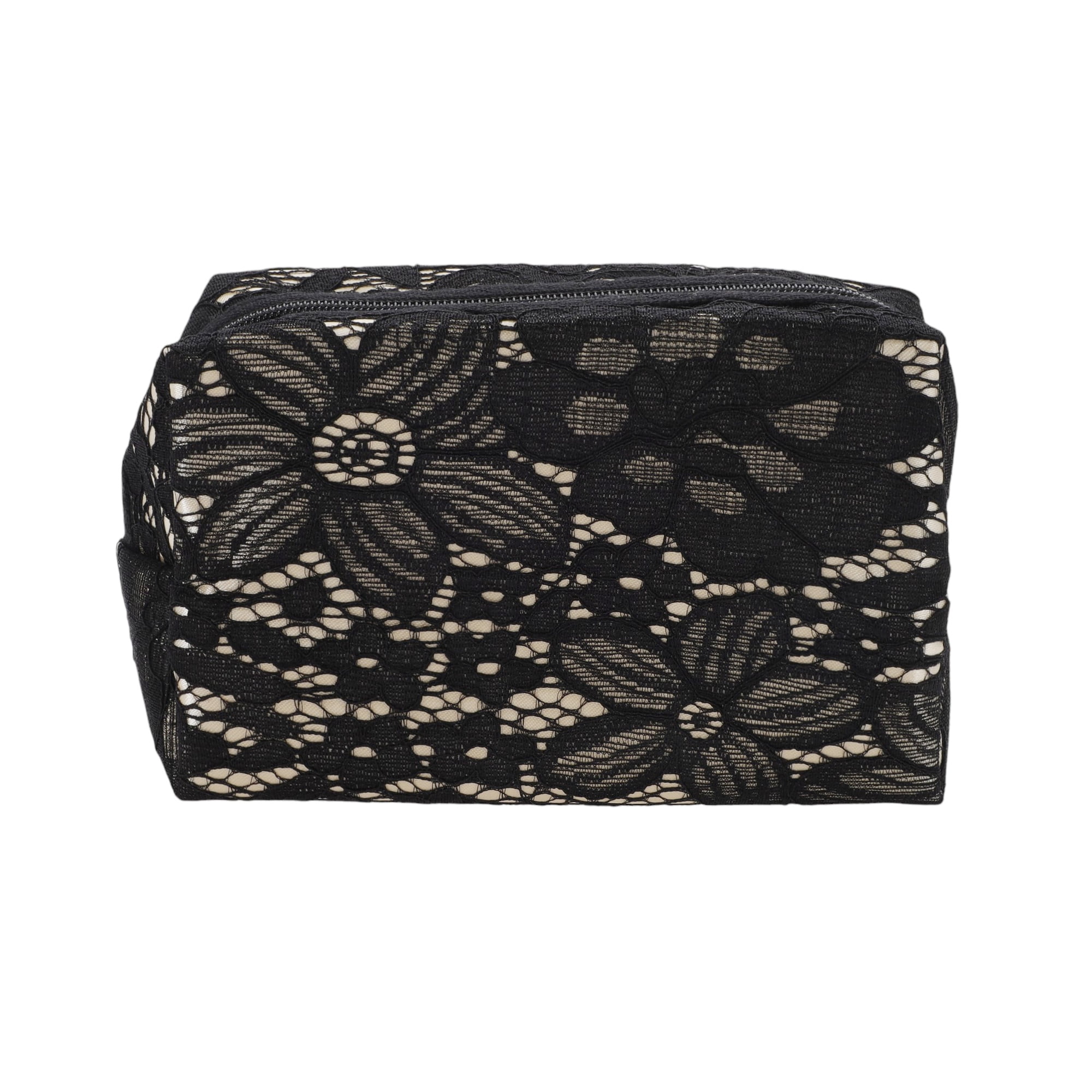 Unique Bargains 1Pc Lightweight Lace Storage Makeup Bag for Toiletry Everyday Use Black