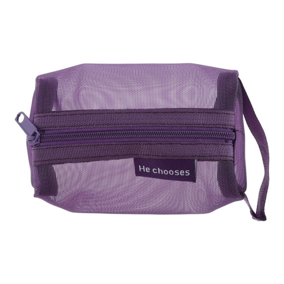 Unique Bargains 1Pc Lightweight Square Mesh Makeup Bag for Travel Nylon Purple