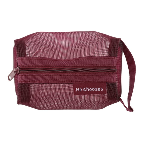 Unique Bargains 1Pc Lightweight Square Mesh Makeup Bag for Travel Nylon Red