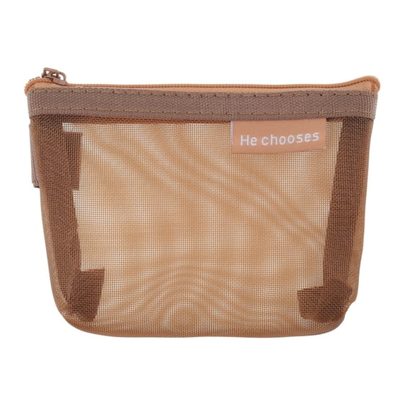 Unique Bargains 1Pc Lightweight Three-Dimensional Triangular Mesh Makeup Bag for Business Travel Nylon Brown