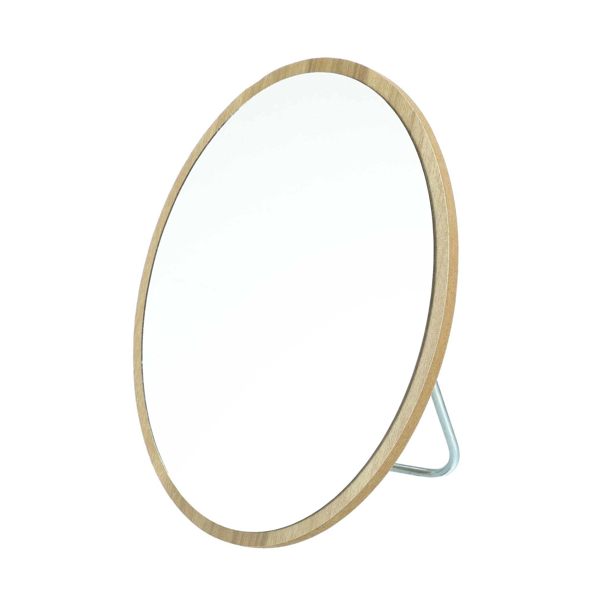 Unique Bargains 1Pc Natural Wooden Makeup Mirror Foldable Small