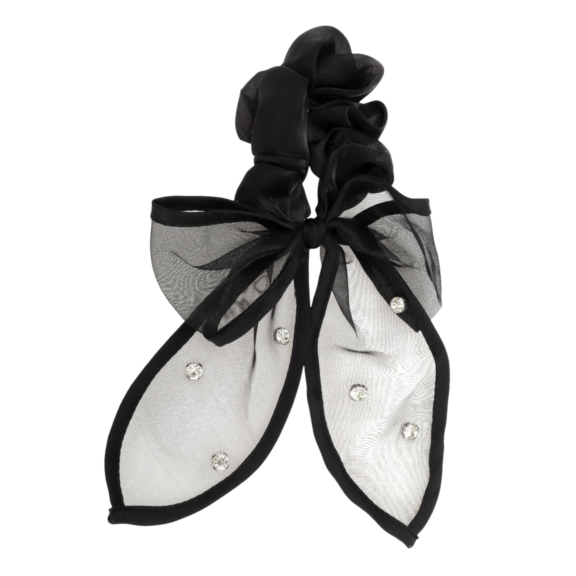 Unique Bargains 1Pc Rhinestones Bow Scrunchie Hair Elastic Band for Women Black